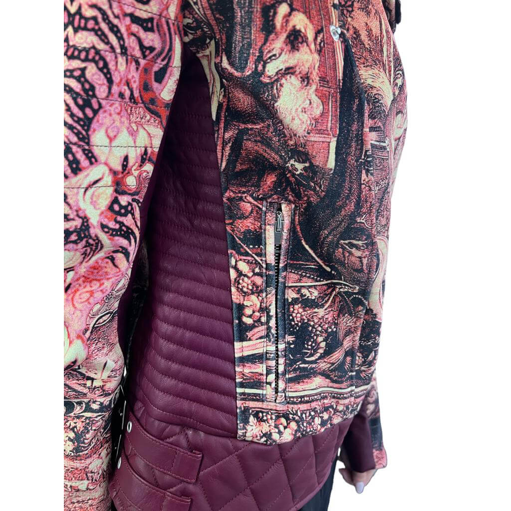 Giacca biker in velluto e pelle "Tapestry Pearly Ruby"
