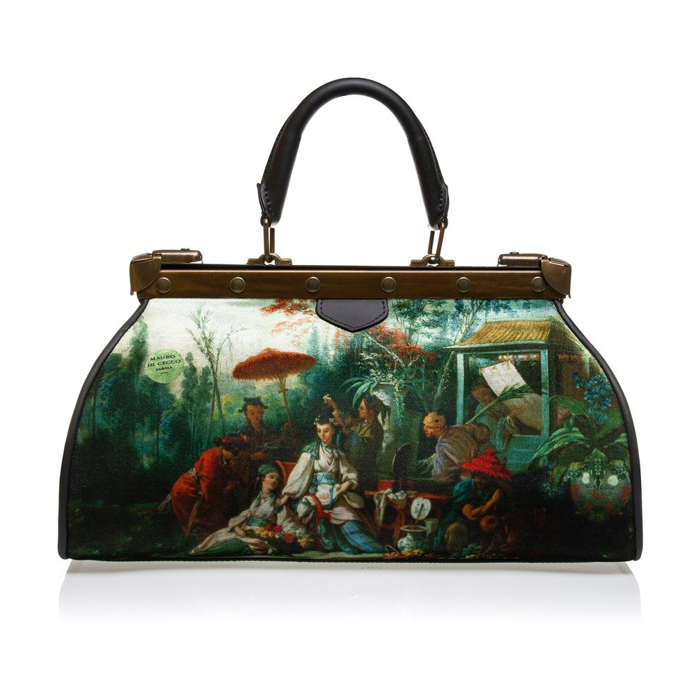 Doctor's bag in velluto e pelle 068/1/2 double "Chinoiserie Chic"